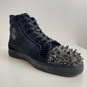 Christian Louboutin High Top Sneaker Men’s 44.5 Black Lou Pik Pik Suede Velvet